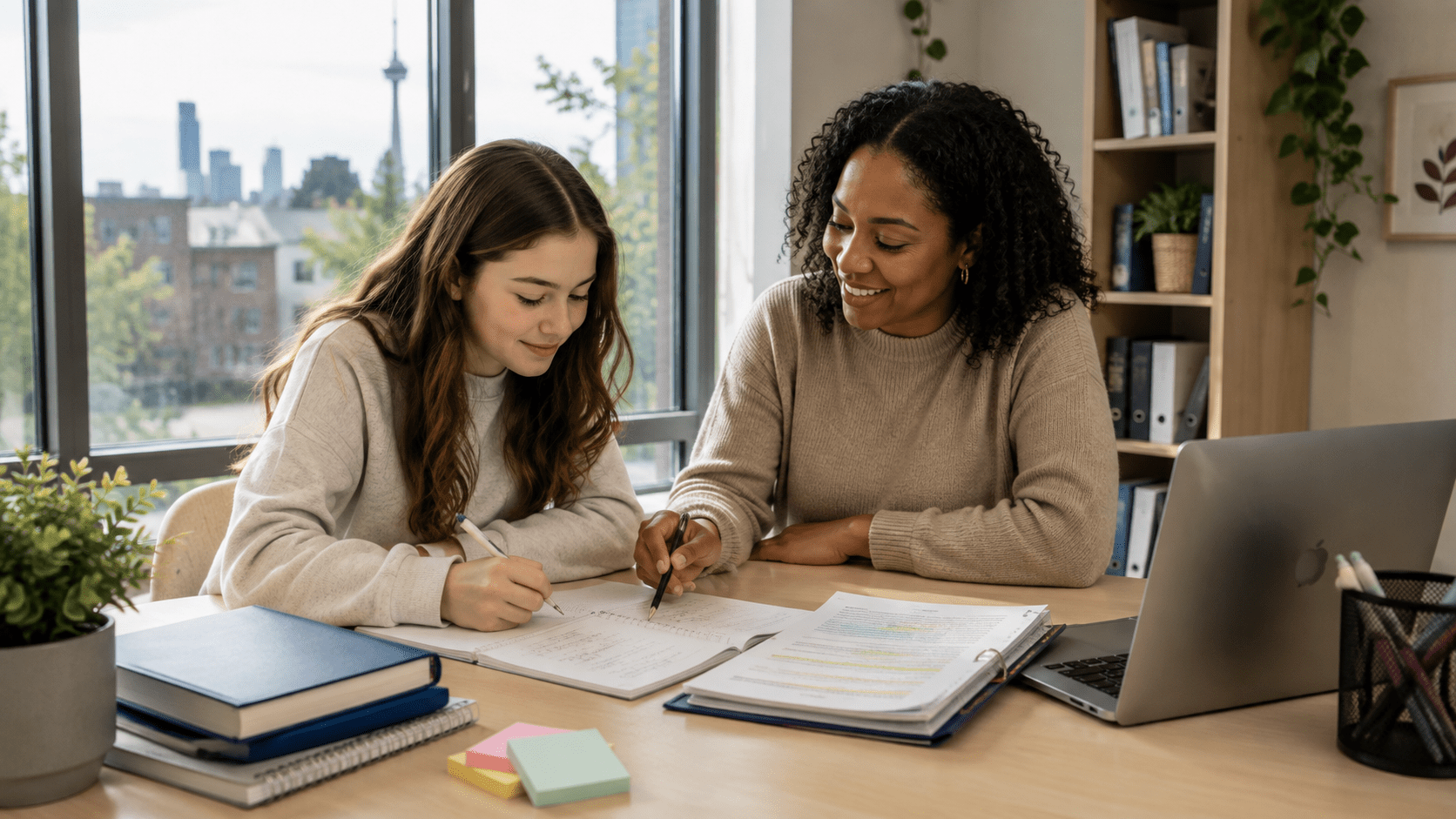 Tutor supporting a student during a study session